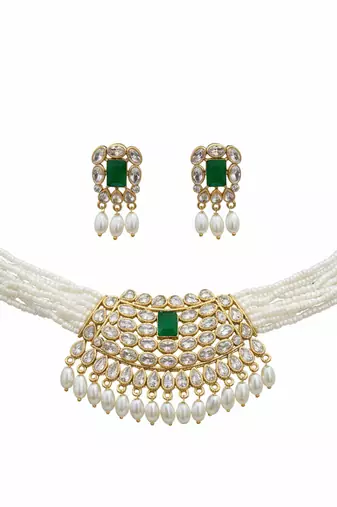 Traditional handcrafted kundan pearl choker Necklace :: set | gold-plated ethnic bridal jewelry