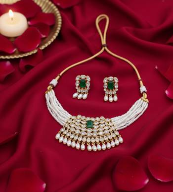 Traditional handcrafted kundan pearl choker Necklace :: set | gold-plated ethnic bridal jewelry 4