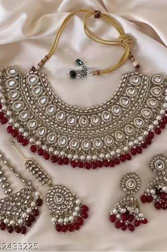 Elegant kundan &  bridal jewellery set - handcrafted ethnic choker with jhumkas & maang tikka