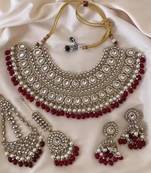 Elegant kundan &  bridal jewellery set - handcrafted ethnic choker with jhumkas & maang tikka