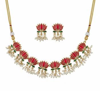 Traditional handcrafted gold-plated lotus kundan Necklace :: set with pearl drops | ethnic bridal jewelry 3