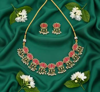 Traditional handcrafted gold-plated lotus kundan Necklace :: set with pearl drops | ethnic bridal jewelry 4