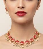 Traditional handcrafted gold-plated lotus kundan necklace set with pearl drops | ethnic bridal jewelry