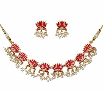 Traditional handcrafted gold-plated lotus kundan Necklace :: set with pearl drops | ethnic bridal jewelry 2