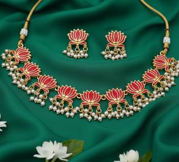 Traditional handcrafted gold-plated lotus kundan Necklace :: set with pearl drops | ethnic bridal jewelry 3