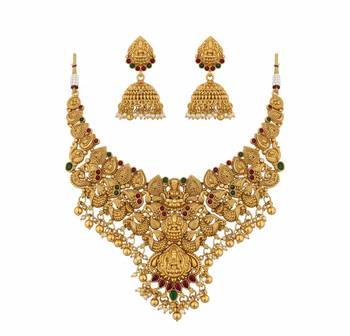 Traditional handcrafted gold-plated temple Necklace :: set with jhumka earrings | ethnic bridal jewelry 3