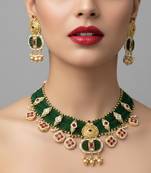 Stunning emerald green polki necklace earring set gold plated ethnic indian jewelry