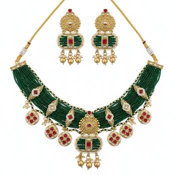 Stunning emerald green polki Necklace :: earring set gold plated ethnic indian jewelry 3