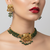Traditional gold plated elephant necklace set green beads ethnic indian bridal jewelry handcrafted choker earrings