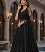 Black Color Dori & Sequins Work Net Lehenga Choli Dupatta Set 