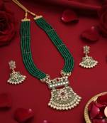 Green beaded kundan necklace earrings set | handcrafted gold plated ethnic jewelry set
