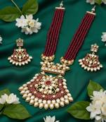 Maroon beaded kundan necklace earrings set | handcrafted gold plated ethnic jewelry set