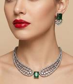 Emerald green american diamond necklace set | cz crystal party wear jewelry for women