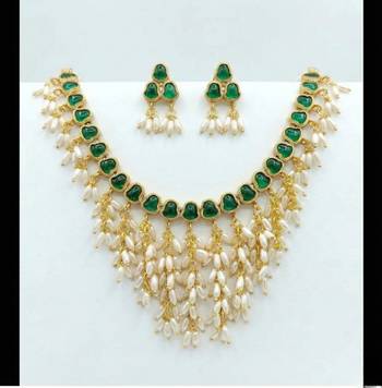 Gold plated emerald hued stone pearl choker Necklace :: set | traditional indian wedding jewelry 3