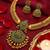 Handcrafted antique gold plated ethnic necklace set with emerald green stones & jhumkas -traditional indian wedding wear