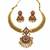 Handcrafted antique gold plated ethnic necklace set with red stones & jhumkas -traditional indian wedding wear