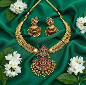 red green handcrafted antique gold plated necklace 2