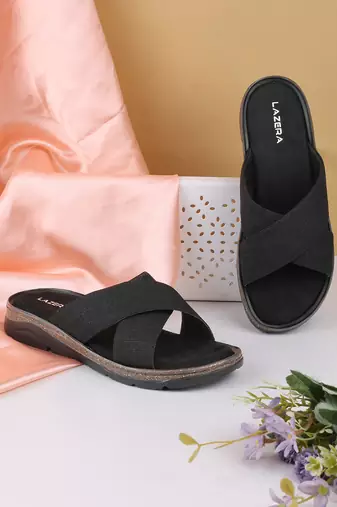 Women   s comfort cross-strap flat slides
