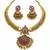 Handcrafted antique gold plated ethnic necklace set with red  green stones & jhumkas -traditional indian wedding wear