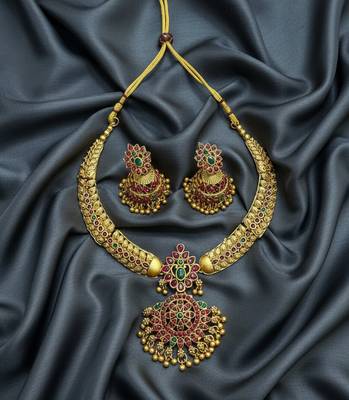red green handcrafted antique gold plated necklace 4