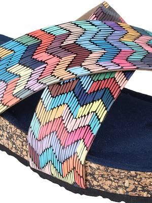 Women   s printed cross-strap cork flat slides 5