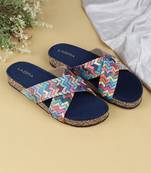 Women’s printed cross-strap cork flat slides