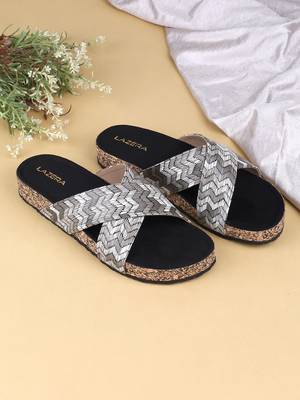 Women   s printed cross-strap cork flat slides 3