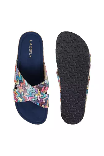 Women   s printed cross-strap cork flat slides