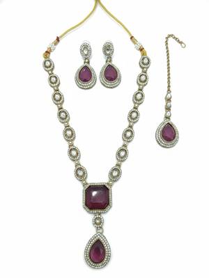 Handcrafted kundan Necklace :: set | gold plated ethnic bridal jewelry with maang tikka 3