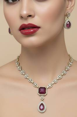 Handcrafted kundan Necklace :: set | gold plated ethnic bridal jewelry with maang tikka 4