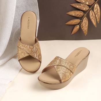 Women's ethnic brocade wedge sandals 1