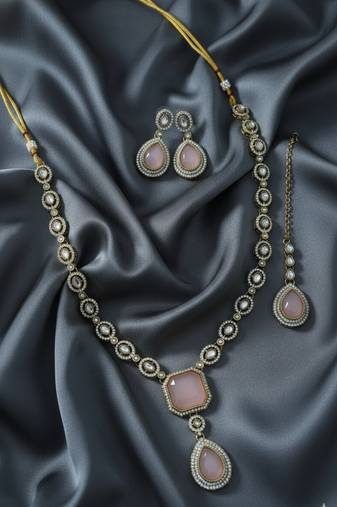 Handcrafted kundan necklace set | gold plated ethnic bridal jewelry with maang tikka