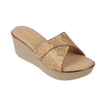 Women's ethnic brocade wedge sandals 3
