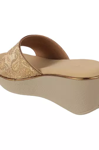 Women's ethnic brocade wedge sandals