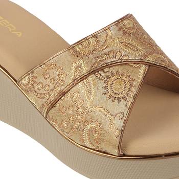 Women's ethnic brocade wedge sandals 4