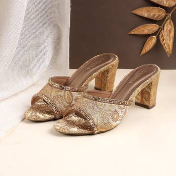 Women's brocade block heel slip-on sandals 1