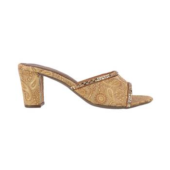 Women's brocade block heel slip-on sandals 2