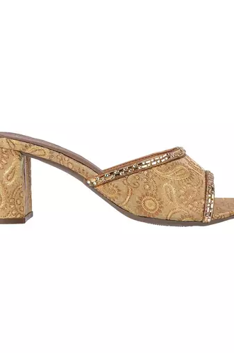Women's brocade block heel slip-on sandals