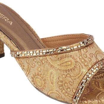 Women's brocade block heel slip-on sandals 4