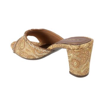 Women's brocade block heel slip-on sandals 5