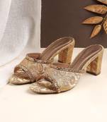 Women's brocade block heel slip-on sandals