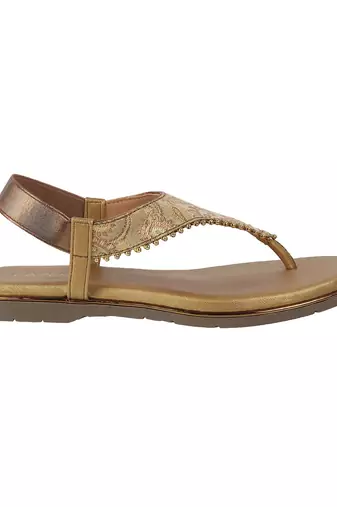 Women's ethnic brocade thong sandals with slingback