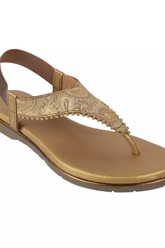 Women's ethnic brocade thong sandals with slingback