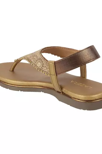 Women's ethnic brocade thong sandals with slingback