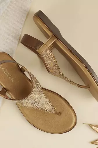 Women's ethnic brocade thong sandals with slingback