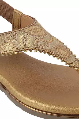 Women's ethnic brocade thong sandals with slingback