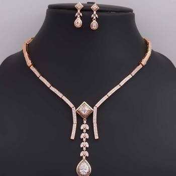 Rose gold american diamond Necklace :: set | elegant cz crystal wedding & party wear jewellery | designer gift for her 1
