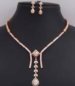 Rose gold american diamond necklace set | elegant cz crystal wedding & party wear jewellery | designer gift for her