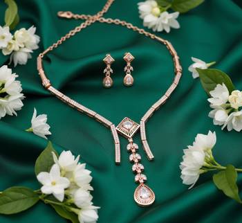 Rose gold american diamond Necklace :: set | elegant cz crystal wedding & party wear jewellery | designer gift for her 2