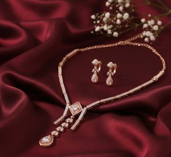 Rose gold american diamond Necklace :: set | elegant cz crystal wedding & party wear jewellery | designer gift for her 3